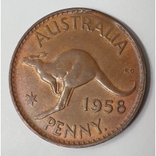 AUSTRALIA 1958 . ONE 1 PENNY . ERROR . CLIPPED PLANCHET